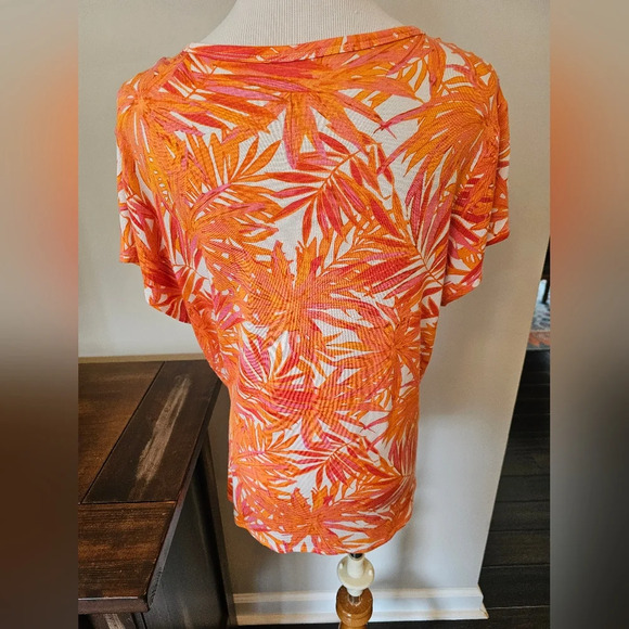 Casey Key •Size Large Petite• Tropical Print Leaf Casual Tee w/ Tie Soft Rayon - Picture 7 of 11